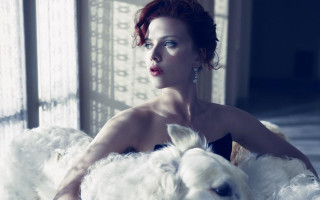 Woman dog sheep fashion neoclassicism - a white dog free wallpaper