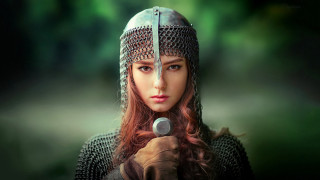 Woman helmet sword serious fantasy - medieval free wallpaper