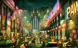 City street night architecture people - the side of the street free wallpaper