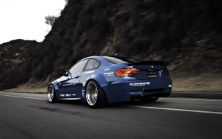 Blue car mountain road 3d - a black roof free wallpaper