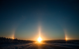 Sunshine snowy road trees lens - covered free wallpaper