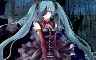 Blue haired gothic portrait flower - a chain free wallpaper