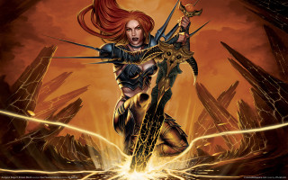 Woman sword flames lightning armor - magic free wallpaper for desktop