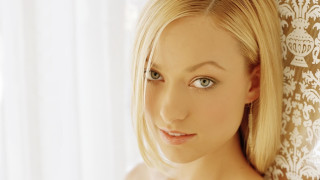 Blonde woman blue eyes curtain - alex grey free wallpaper