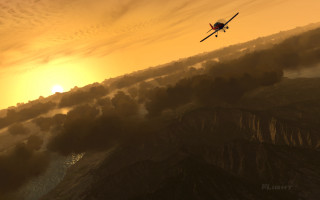 Plane mountain sunset clouds volumetric - anson maddock free wallpaper