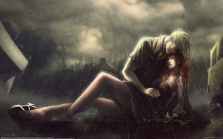 Man woman rain umbrella gothic - free rain wallpaper