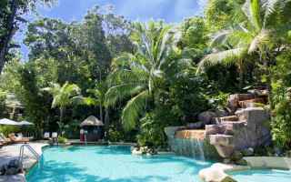 Waterfall pool forest rocks blue - a pool free wallpaper