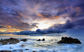 Sunset ocean cloud rocks dusk - a sunset over the ocean free wallpaper for desktop