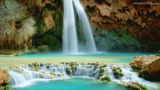Waterfall pool cliff background water - free nature wallpaper for desktop
