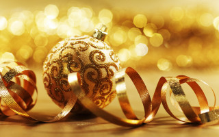 Golden ornament ribbon bokeh lights - ornamental free wallpaper