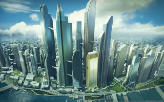 Afrofuturism cityscape bridge river sky - a bridge crossing over free wallpaper for desktop