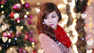 Woman christmas snowfall aurora moon - a red scarf free wallpaper