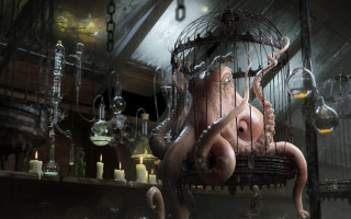 Octopus cage bottles candle surreal - bottle free wallpaper