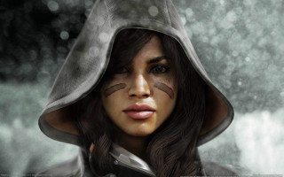 Woman catface hood rain portrait - ultra realistic face free wallpaper