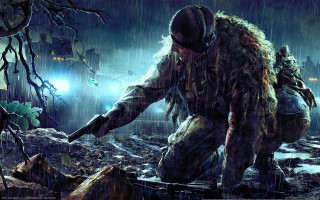 Camo man rain storm cyberpunk - biopunk free wallpaper