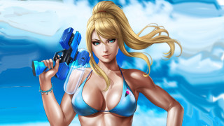 Blonde bikini gun water samusan - artgerm free wallpaper for desktop