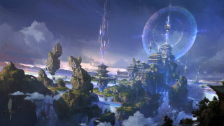 Futuristic city ferris wheel river - the background and a river free wallpaper