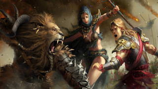 Fantasy warriors horns blonde blue - costume free wallpaper