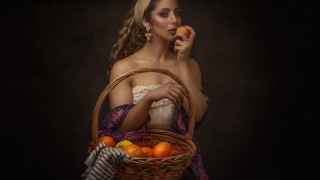 Qajar portrait woman fruit basket - qajar art free wallpaper