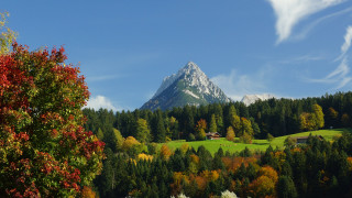 Mountain house forest lake autumn - german romanticism free wallpaper for desktop