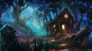 House woods pond fantasy storybook - a pond and trees free wallpaper