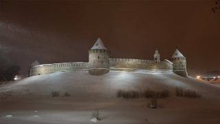 Castle snowy hill night lights - a snowy hill free wallpaper