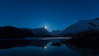 Full moon mountain lake night 7 - over a mountain range free wallpaper