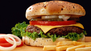 Hamburger cheese lettuce tomato onion 2 - a bun free wallpaper