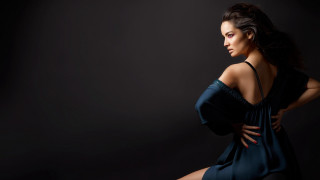 Woman blue dress pose makeup - didier mouron free wallpaper