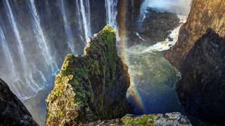 Rainbow waterfall ocean nature landscape 2 - a rainbow free wallpaper
