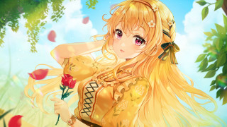 Blonde girl flower sky roses - a blonde free wallpaper