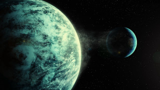 Large blue planet star aurora - a star in the background free wallpaper