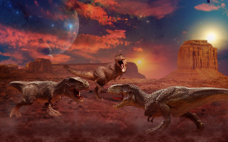 Dinosaurs desert mountain fullmoon night - a desert free wallpaper
