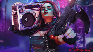 Woman boombox gun cyberpunk digital - charlie bowater free wallpaper