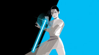 Woman white dress lightsaber blue - a blue background behind her free wallpaper for desktop