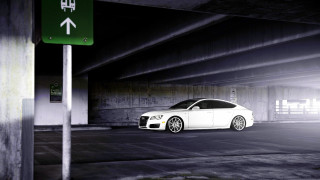 White car parking garage green - left free wallpaper