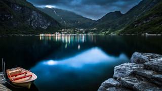 Lake mountains cloudy sky boat 2 - artur grottger free wallpaper for desktop
