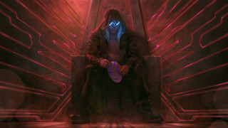 Man sitting mask shoes cyberpunk - bastien l. deharme free wallpaper