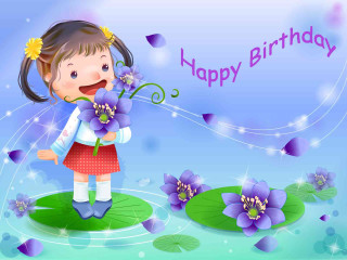 Girl holding flowers birthday card - cheng shifa free wallpaper