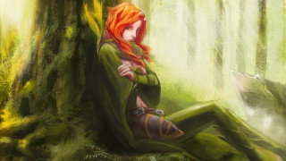 Woman forest sitting wolf cape - a tree in a forest free wallpaper