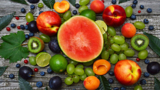 Summer vibrant fruit arcimboldo neo - a bunch of fruit free wallpaper