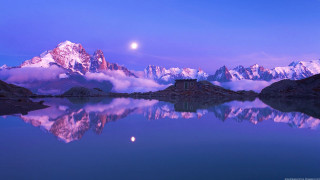 Mountain lake moon clouds sky - didier mouron free wallpaper