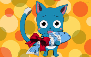 Cartoon cat fish red bow - its neck free wallpaper