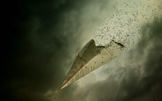 Paper airplane cloudy sky birds 2 - free airplane wallpaper