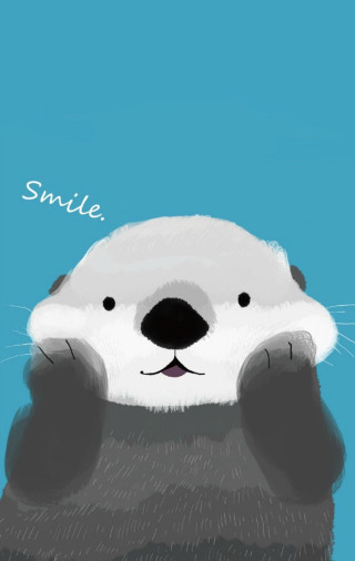 Otter smile blue background white - amano free wallpaper for mobile