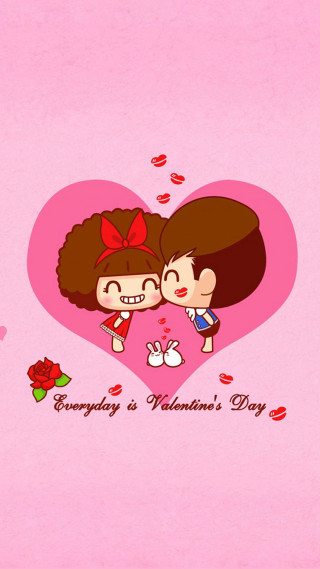 Cartoon couple kissing heart background - the caption free wallpaper for mobile