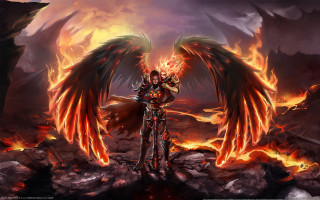 Fire angel wings rocky background - flame free wallpaper
