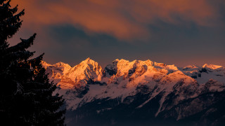 Mountain snow trees sunset dramatic - dramatic light free wallpaper