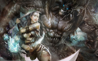 Woman sword monster fantasy mtg - a giant monster free wallpaper