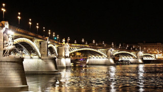 Bridge lights night river boat - the water below free wallpaper